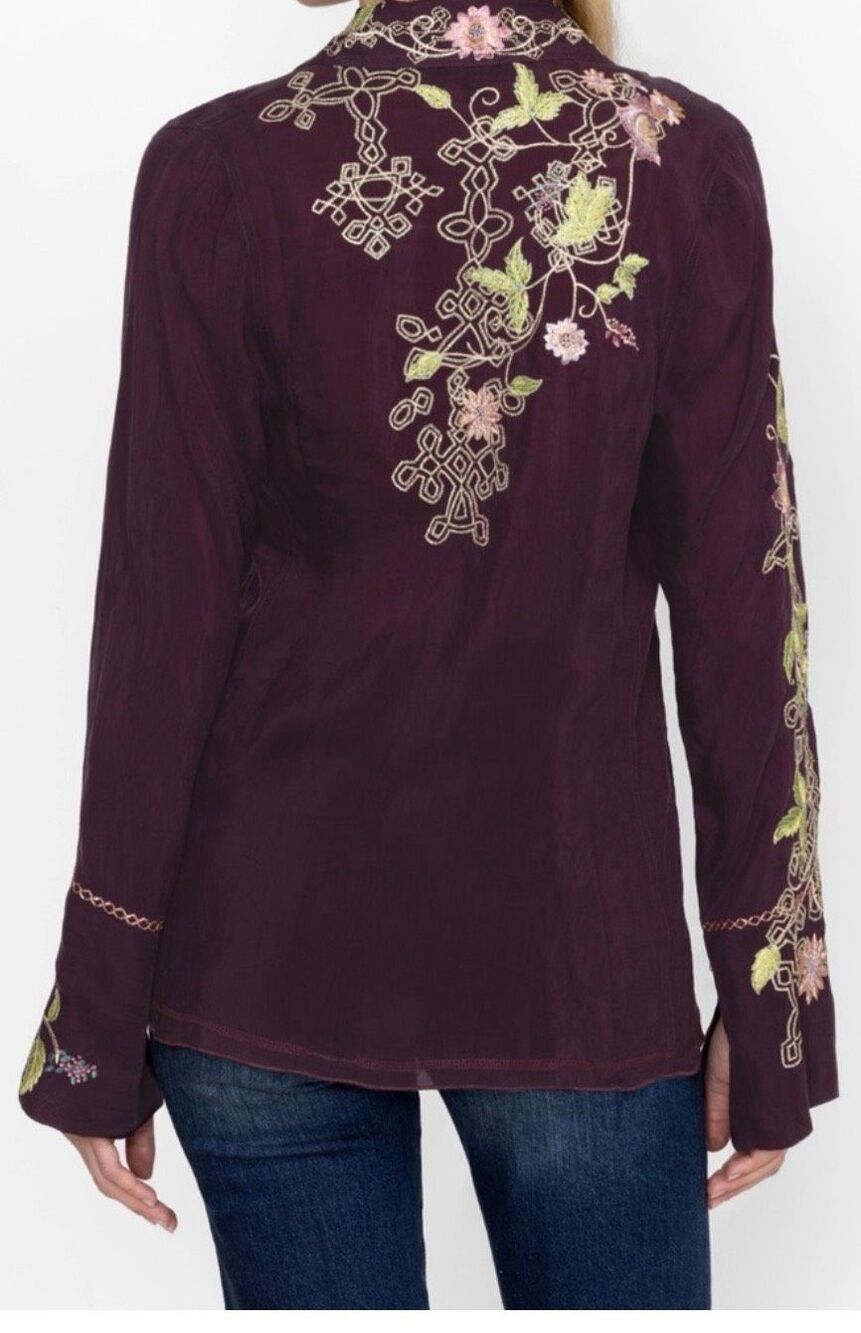 Johnny Was Workshop AVA Embroidered VINTAGE BUTTON DOWN SHIRT Women’s Small - Picture 3 of 9